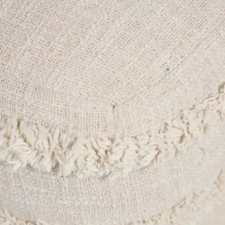 Pale Beige Tufted Stripe Cotton Square Pouf
