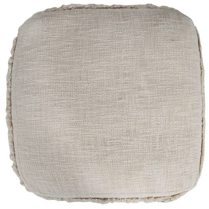 Pale Beige Tufted Stripe Cotton Square Pouf