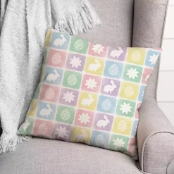 Pastel Easter Bunny Grid Outdoor Pillow