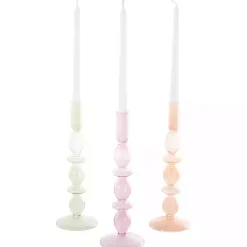 Pastel Glass Taper Candle Holders, Set of 3