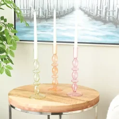 Pastel Glass Taper Candle Holders, Set of 3
