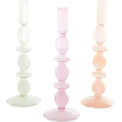 Pastel Glass Taper Candle Holders, Set of 3