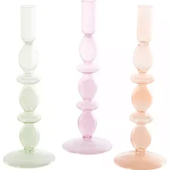 Pastel Glass Taper Candle Holders, Set of 3