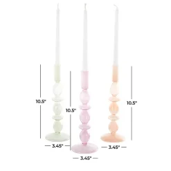 Pastel Glass Taper Candle Holders, Set of 3