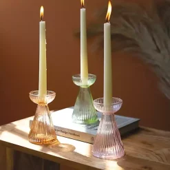 Pastel Glass Taper Candle Holders, Set of 3