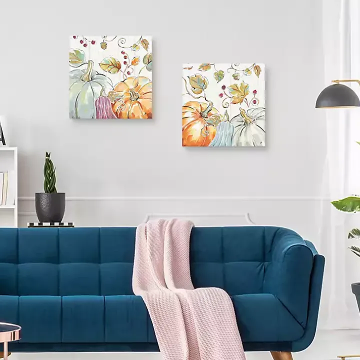Pastel Pumpkins Canvas Art Prints, Set of 2