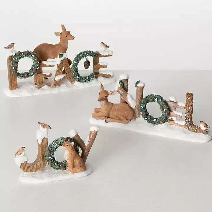 Peace, Noel, and Joy Woodland Statues, Set of 3