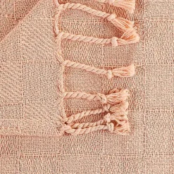 Peach Checkered Weave Fringe Throw