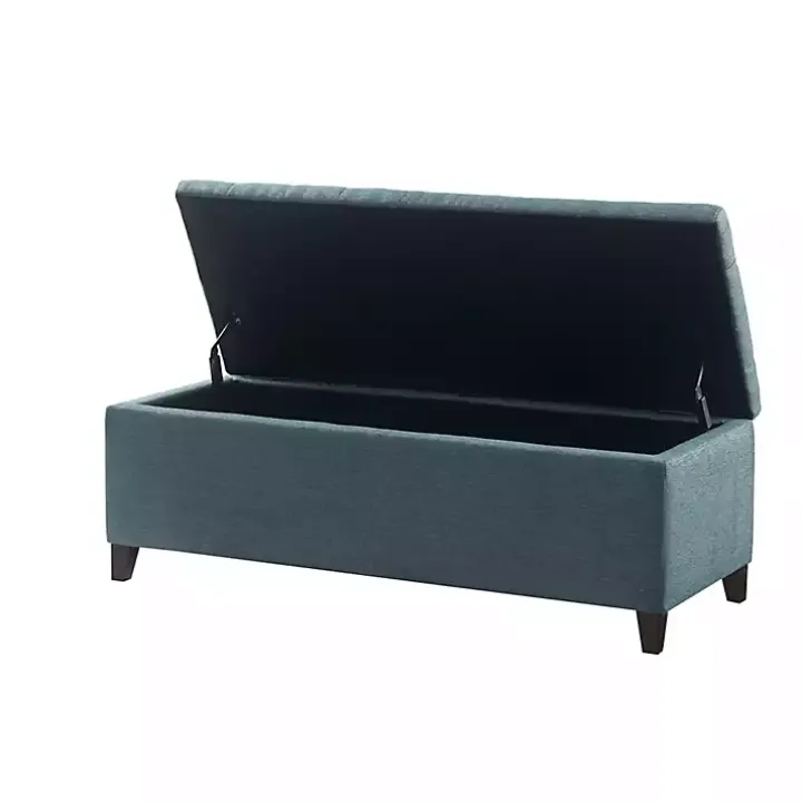 Peacock Blue Button Tufted Storage Bench