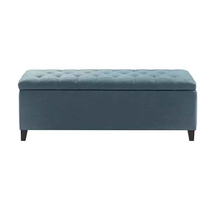 Peacock Blue Button Tufted Storage Bench
