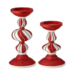 Peppermint Stripe Candle Holders, Set of 2