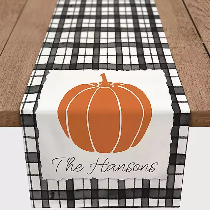 Personalized Black and White Plaid Table Runner