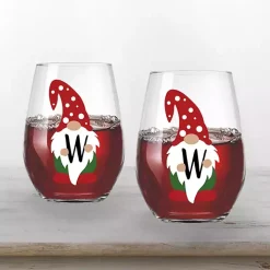 Personalized Festive Gnome Wine Glasses, Set of 2