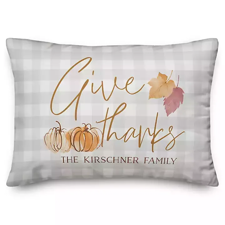 Personalized Give Thanks Outdoor Lumbar Pillow