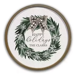 Personalized Happy Holidays Wreath Wall Plaque