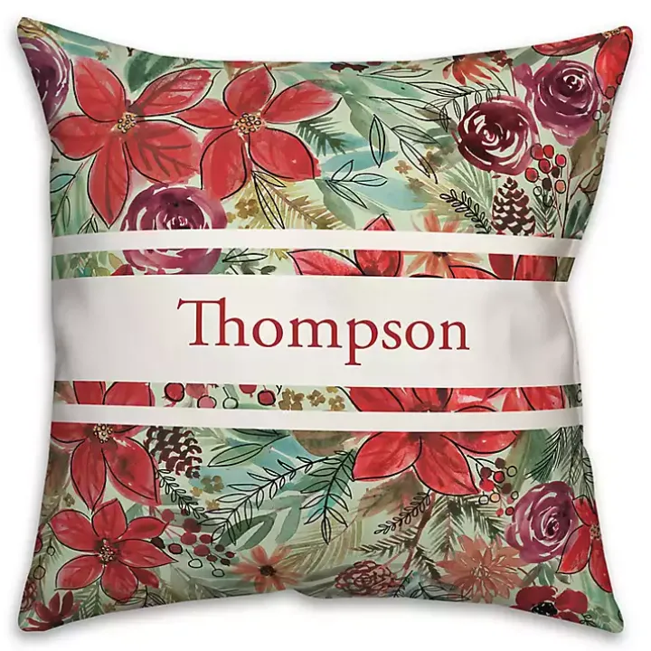 Personalized Holiday Blooms Outdoor Pillow