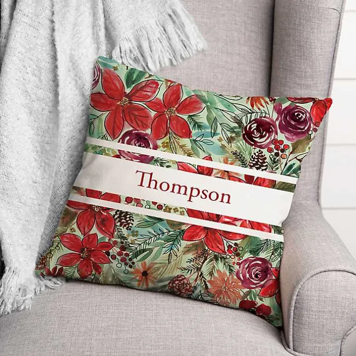 Personalized Holiday Blooms Outdoor Pillow