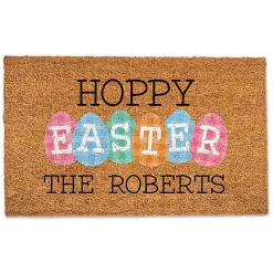 Personalized Hoppy Easter Plaid Eggs Doormat
