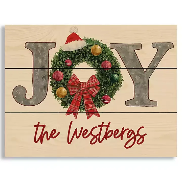 Personalized Joy Wreath Wood Pallet Wall Plaque