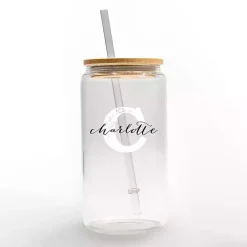 Personalized Monogram C Floral Glass Cup