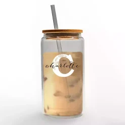 Personalized Monogram C Floral Glass Cup