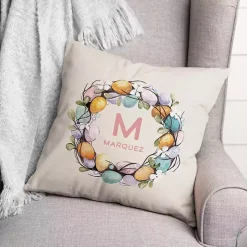 Personalized Monogram Egg Wreath Pillow