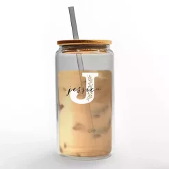 Personalized Monogram J Floral Glass Cup