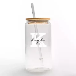 Personalized Monogram K Floral Glass Cup