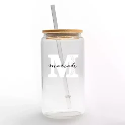 Personalized Monogram M Floral Glass Cup