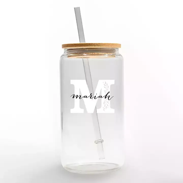 Personalized Monogram M Floral Glass Cup