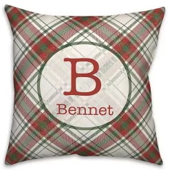 Personalized Monogram Plaid Christmas Pillow