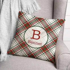 Personalized Monogram Plaid Christmas Pillow