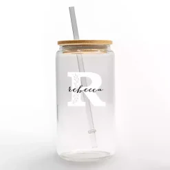 Personalized Monogram R Floral Glass Cup