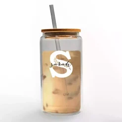 Personalized Monogram S Floral Glass Cup