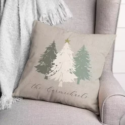 Personalized Neutral Christmas Tree Throw Pillow