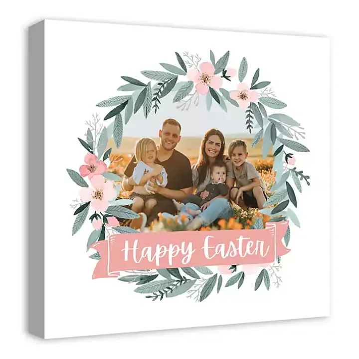 Personalized Photo Easter Wreath Canvas Plaque