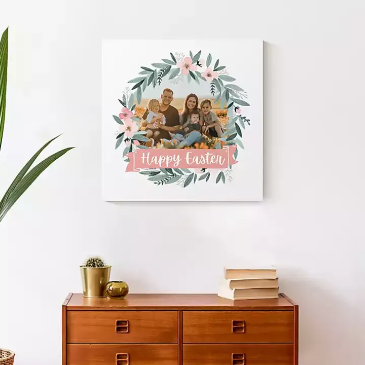 Personalized Photo Easter Wreath Canvas Plaque