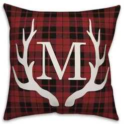 Personalized Plaid Antlers Monogram Pillow