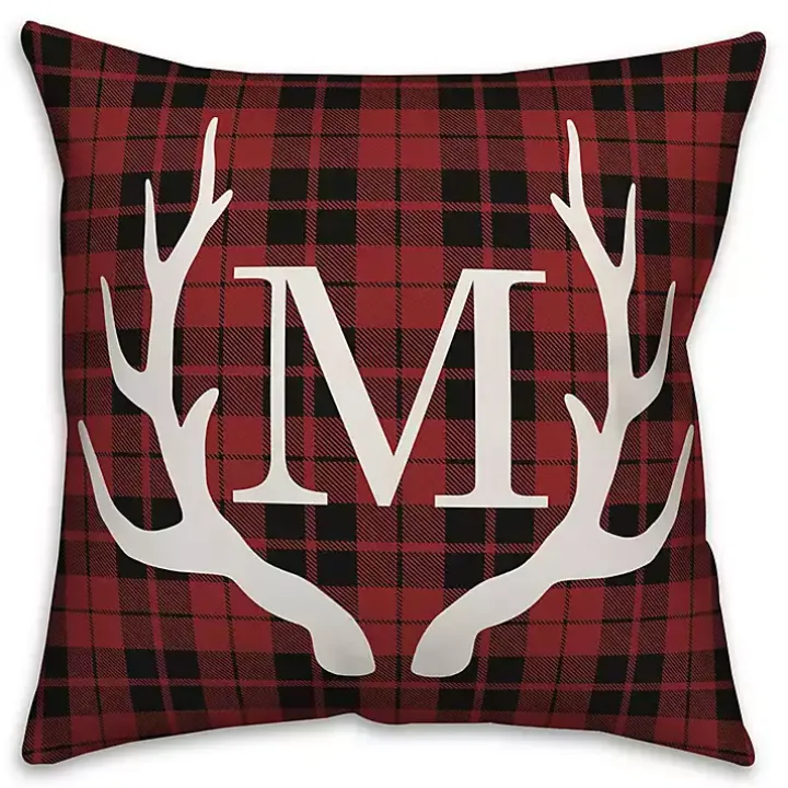 Personalized Plaid Antlers Monogram Pillow