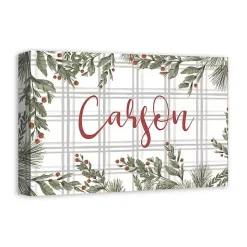 Personalized Plaid Botanical Canvas Art Print