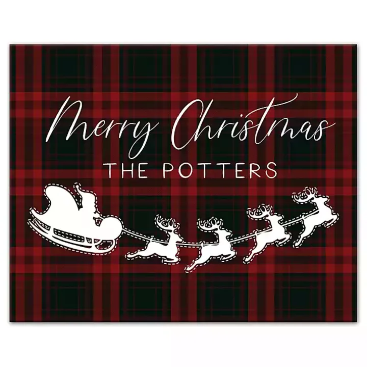 Personalized Plaid Santa Sleigh Canvas Wall Plaque