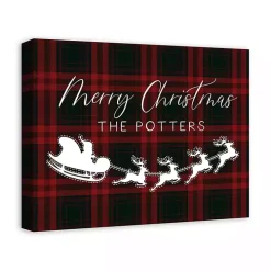 Personalized Plaid Santa Sleigh Canvas Wall Plaque