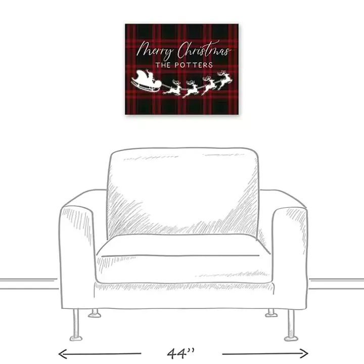 Personalized Plaid Santa Sleigh Canvas Wall Plaque