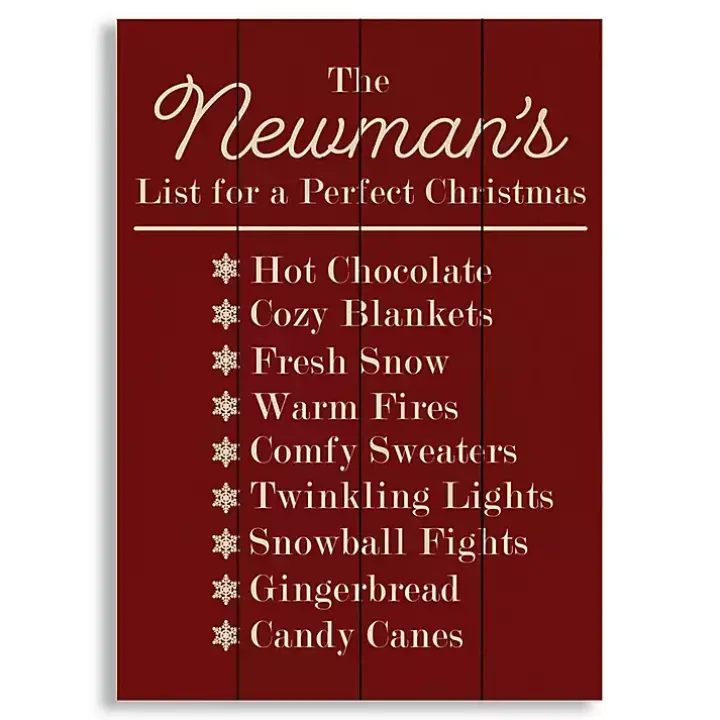 Personalized Red Family Christmas List Wall Plaque