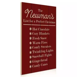 Personalized Red Family Christmas List Wall Plaque