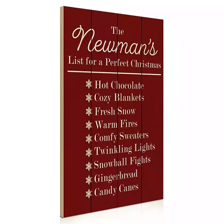 Personalized Red Family Christmas List Wall Plaque