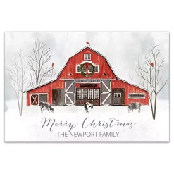 Personalized Red Holiday Barn Canvas Art Print