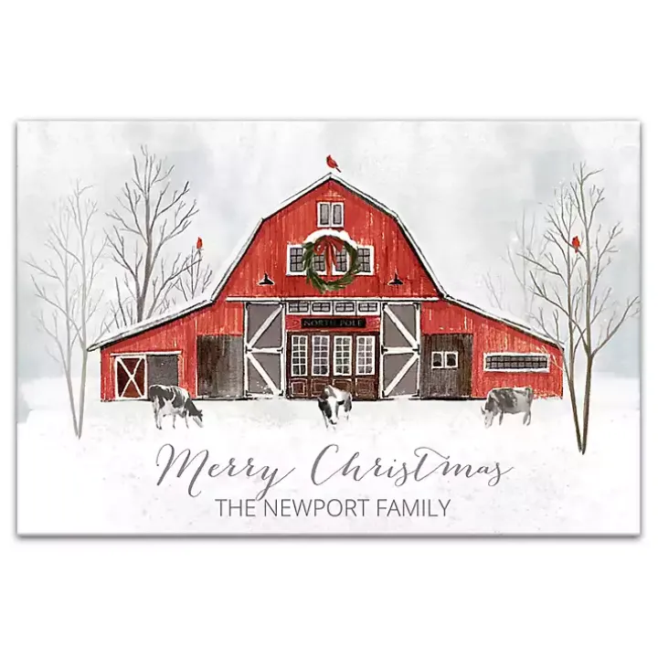 Personalized Red Holiday Barn Canvas Art Print