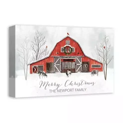 Personalized Red Holiday Barn Canvas Art Print