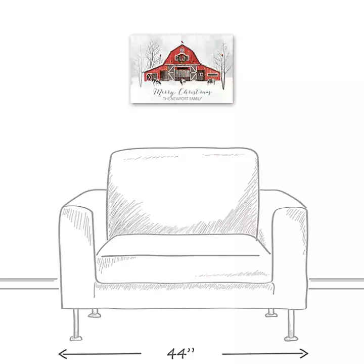Personalized Red Holiday Barn Canvas Art Print